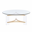 Bowery Hill Round Glass Coffee Table with Acrylic Legs in Gold and Clear