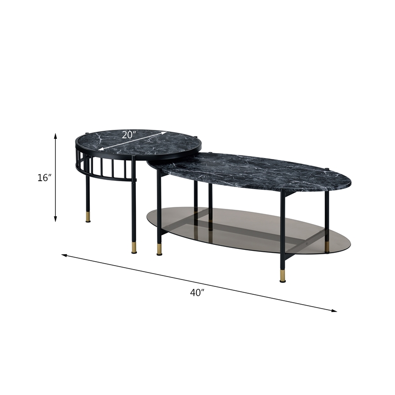 Bowery Hill Silas 2-Piece Nesting Coffee Table in Black Faux Marble