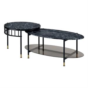 Bowery Hill Silas 2-Piece Nesting Coffee Table in Black Faux Marble