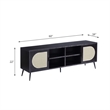 Bowery Hill Colson Black Wooden TV Stand with Rattan Cabinet Doors