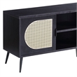 Bowery Hill Colson Black Wooden TV Stand with Rattan Cabinet Doors