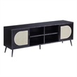 Bowery Hill Colson Black Wooden TV Stand with Rattan Cabinet Doors