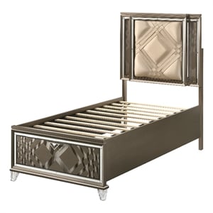 Bowery Hill Full Faux Leather Storage Bed with LED in Dark Champagne