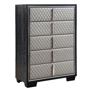 Bowery Hill 5-Drawer Wood & Faux Leather Chest in Silver and Black