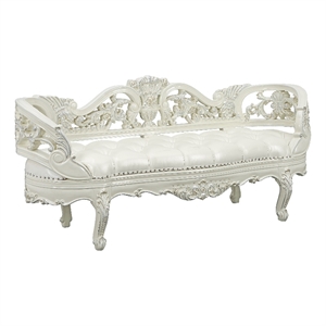 Bowery Hill Antique White Wood Bench with Tufted Faux Upholstery
