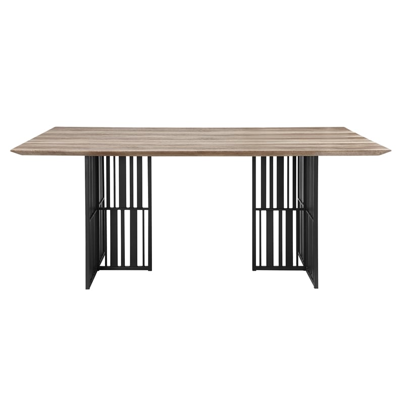 Bowery Hill Rectangular Wood & Metal Dining Table in Antique Oak & Black