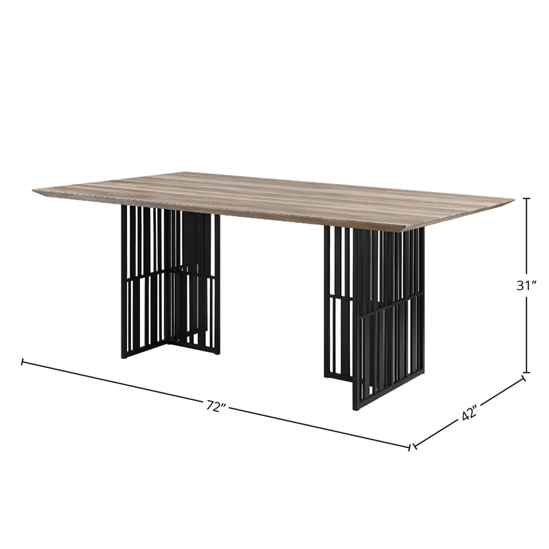 Bowery Hill Rectangular Wood & Metal Dining Table in Antique Oak & Black