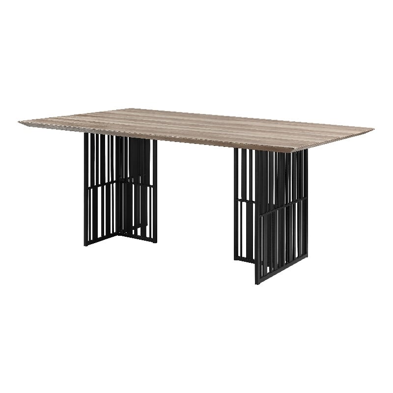 Bowery Hill Rectangular Wood & Metal Dining Table in Antique Oak & Black