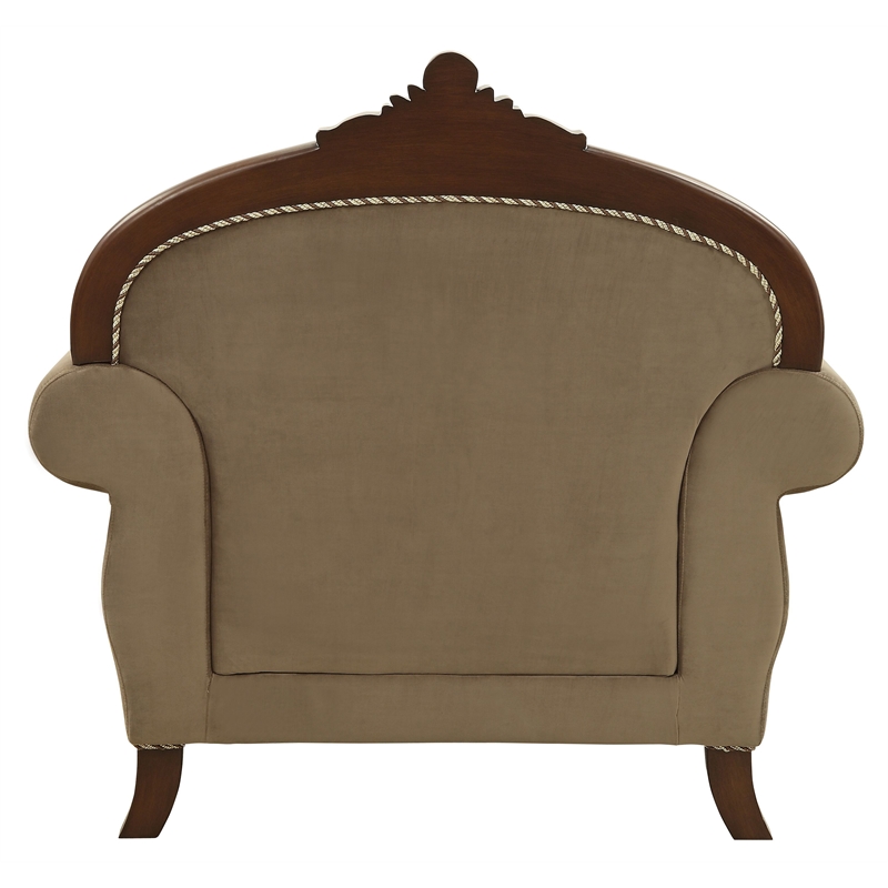 Bowery Hill Mehadi Rolled Arm Chair with 2 Pillows in Walnut Finish