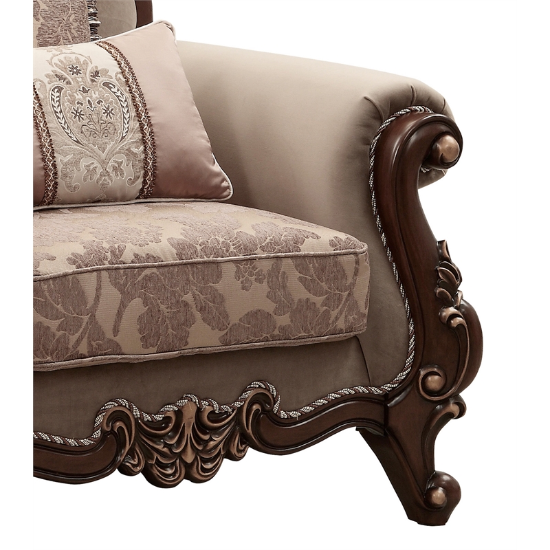 Bowery Hill Mehadi Rolled Arm Chair with 2 Pillows in Walnut Finish