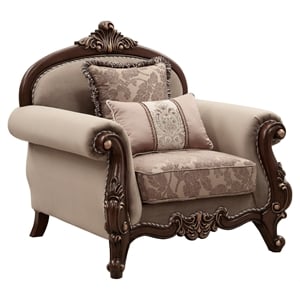 Bowery Hill Mehadi Rolled Arm Chair with 2 Pillows in Walnut Finish
