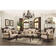 Bowery Hill Tufted Upholstered Wingback Loveseat in Fabric and Walnut