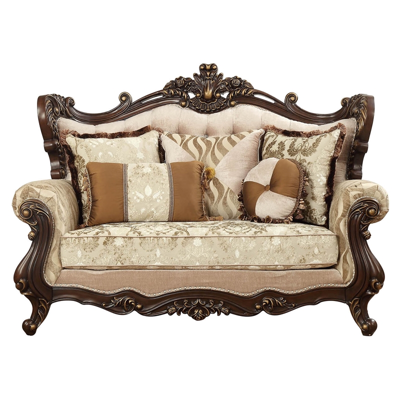 Bowery Hill Tufted Upholstered Wingback Loveseat in Fabric and Walnut