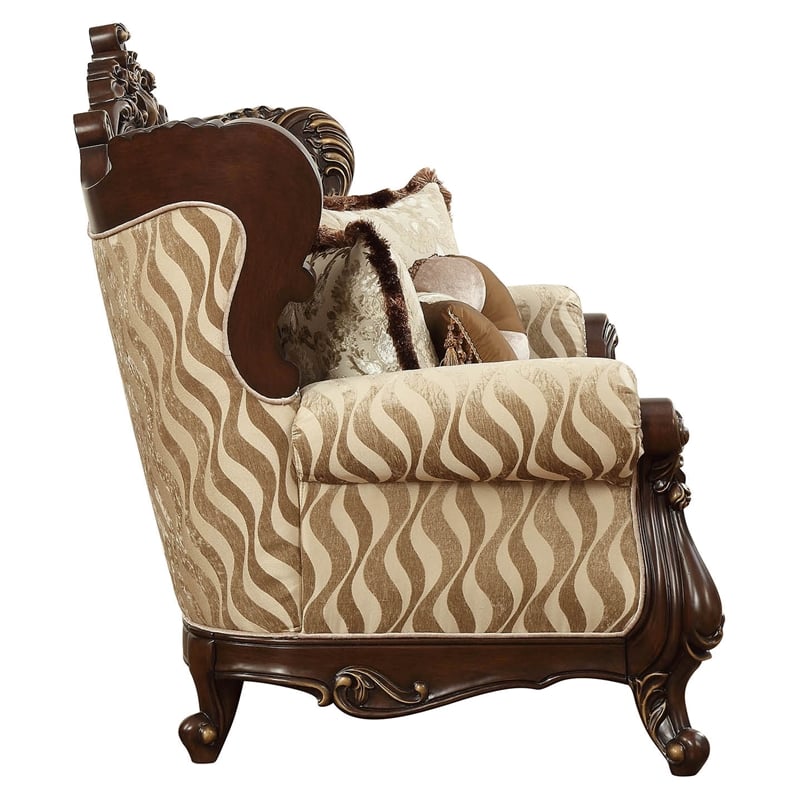 Bowery Hill Tufted Upholstered Wingback Loveseat in Fabric and Walnut