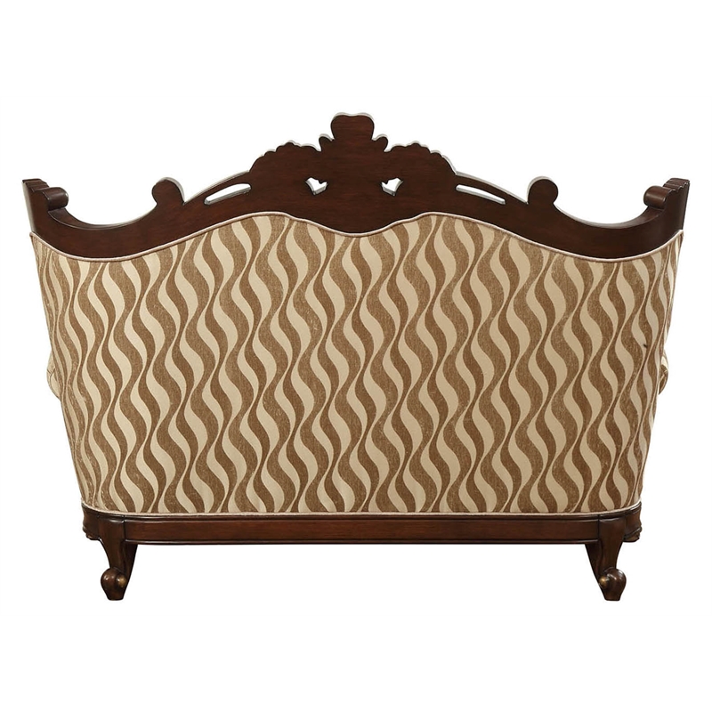 Bowery Hill Tufted Upholstered Wingback Loveseat in Fabric and Walnut
