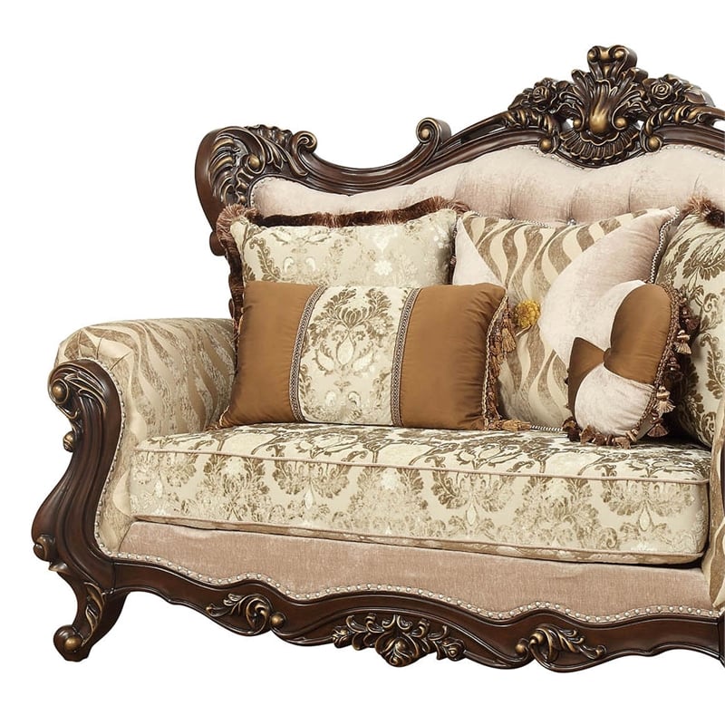 Bowery Hill Tufted Upholstered Wingback Loveseat in Fabric and Walnut