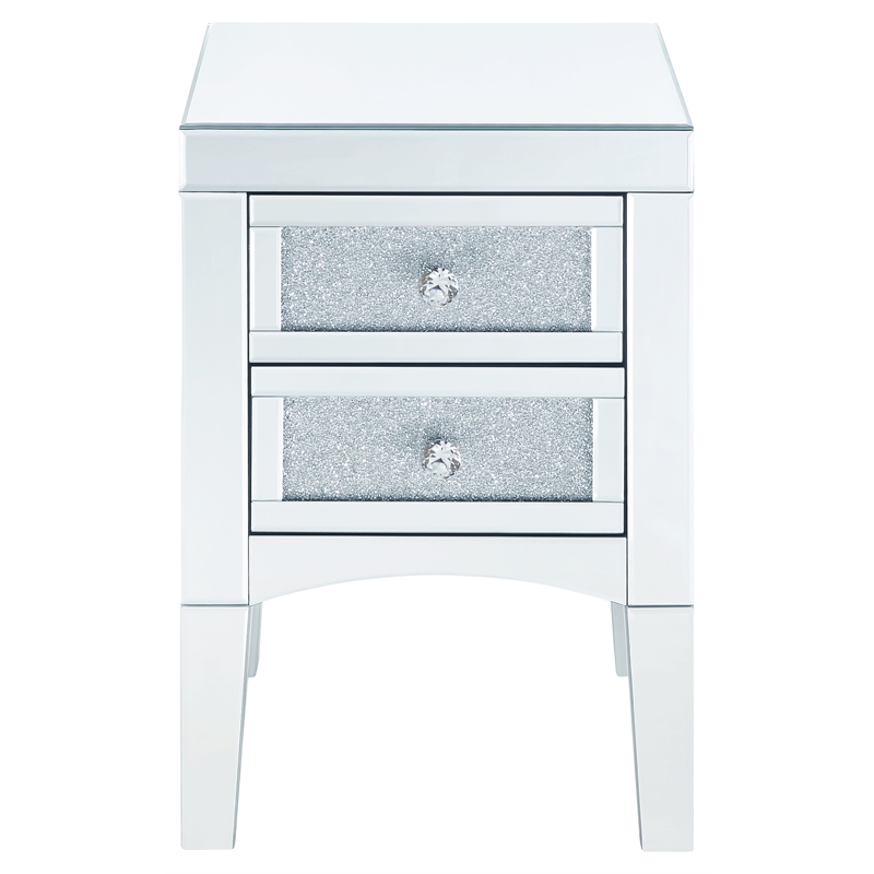 Bowery Hill Mirrored Accent Table with 2 Drawers and Faux Diamonds