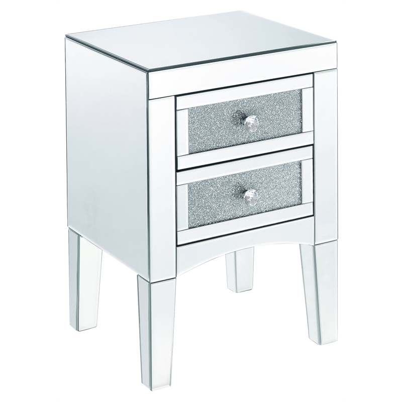 Bowery Hill Mirrored Accent Table with 2 Drawers and Faux Diamonds