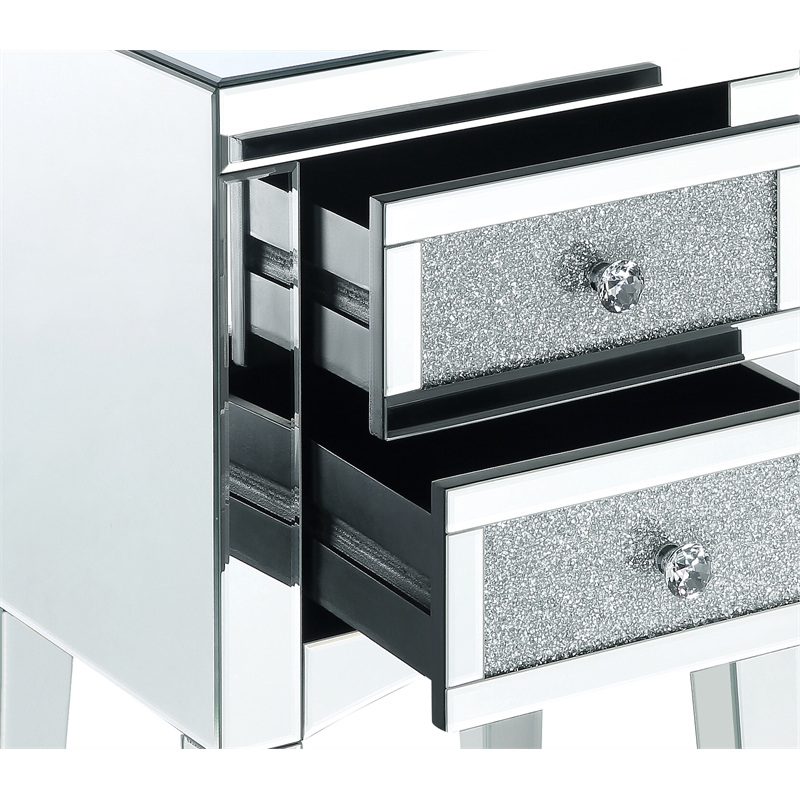 Bowery Hill Mirrored Accent Table with 2 Drawers and Faux Diamonds