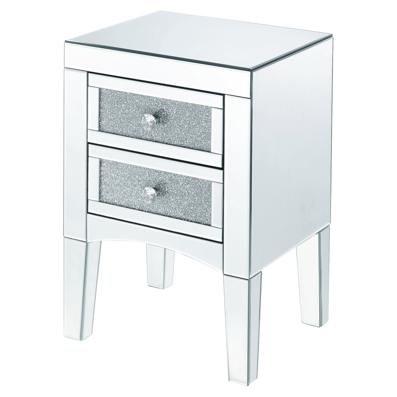 Bowery Hill Mirrored Accent Table with 2 Drawers and Faux Diamonds