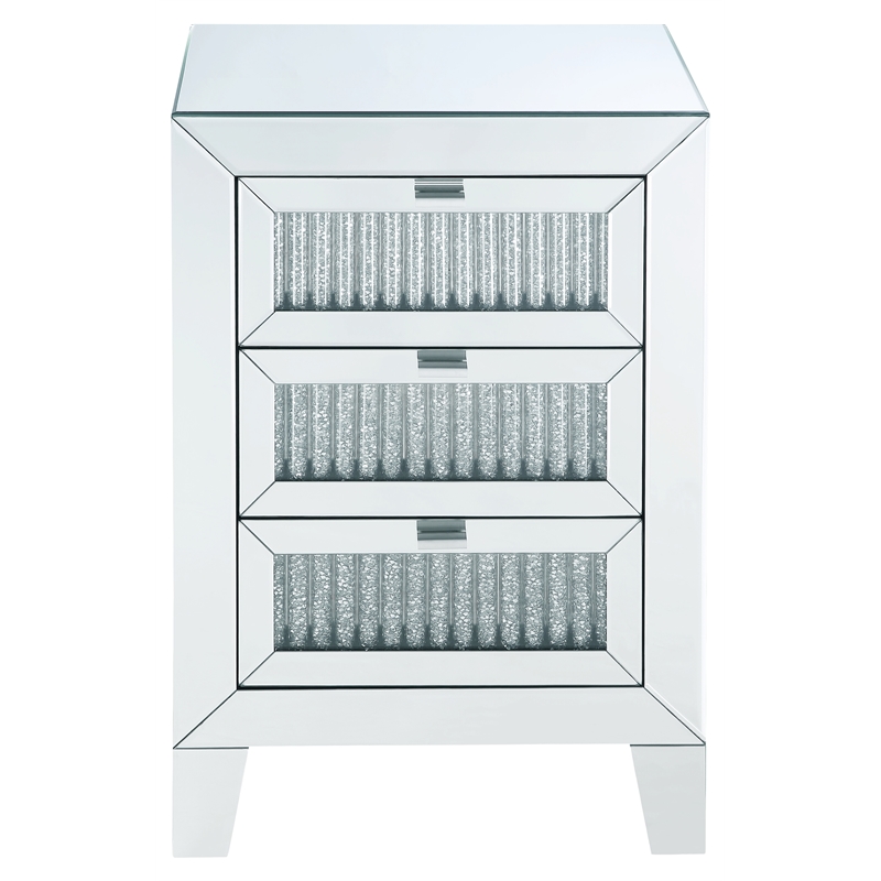 Bowery Hill Mirrored Accent Table with 3 Drawers and Faux Diamonds