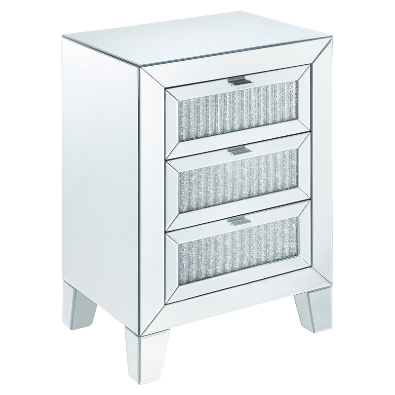 Bowery Hill Mirrored Accent Table with 3 Drawers and Faux Diamonds