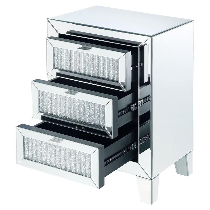 Bowery Hill Mirrored Accent Table with 3 Drawers and Faux Diamonds