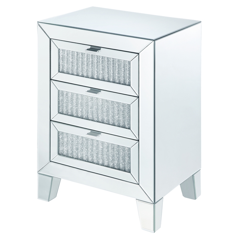 Bowery Hill Mirrored Accent Table with 3 Drawers and Faux Diamonds