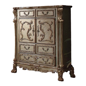 Bowery Hill Gold Patina Wooden Chest with 5 Drawers and 2 Doors