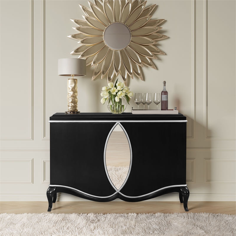 Bowery Hill 2-Door Rectangular Console Cabinet with Mirror Trim in Black
