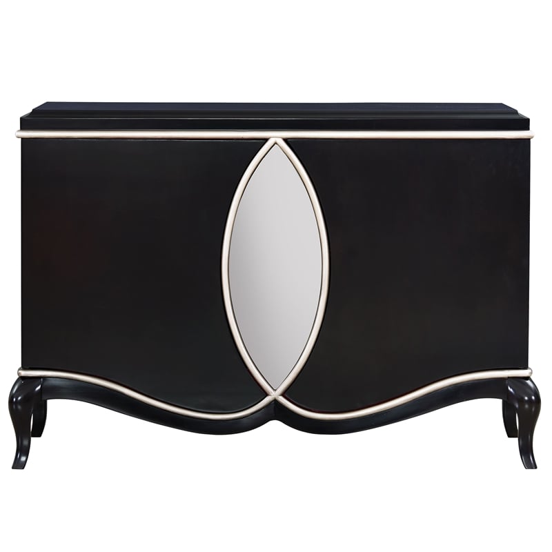 Bowery Hill 2-Door Rectangular Console Cabinet with Mirror Trim in Black