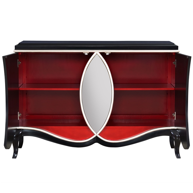 Bowery Hill 2-Door Rectangular Console Cabinet with Mirror Trim in Black