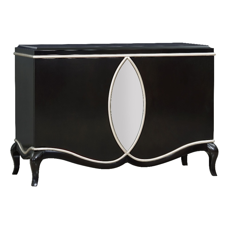 Bowery Hill 2-Door Rectangular Console Cabinet with Mirror Trim in Black