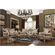 Bowery Hill Marble Top End Table with Carved Floral in Champagne
