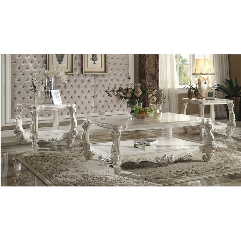 Bowery Hill Square Wood End Table with Bottom Shelf in Bone White