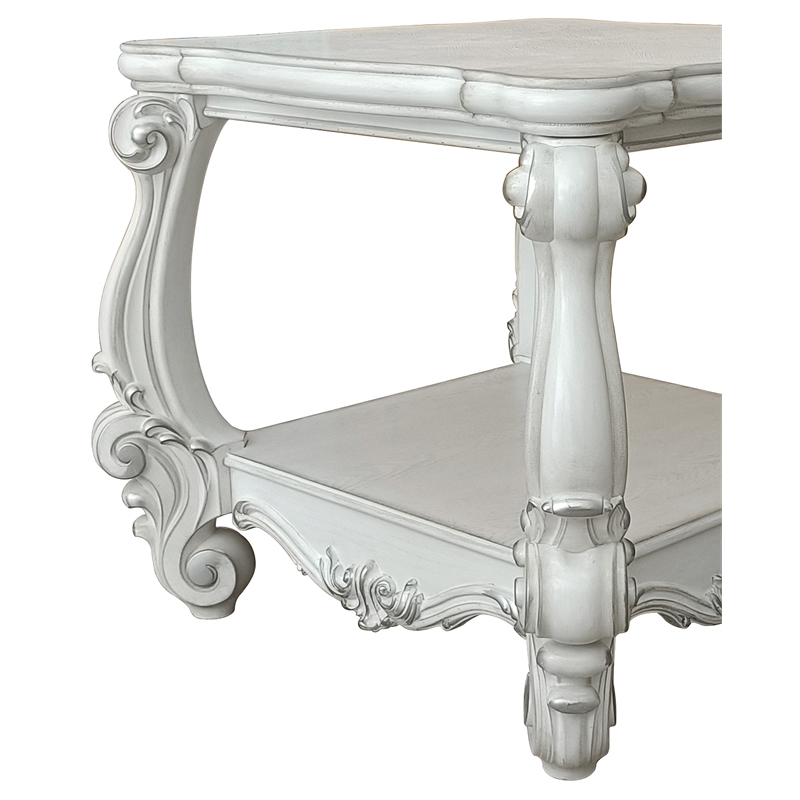 Bowery Hill Square Wood End Table with Bottom Shelf in Bone White