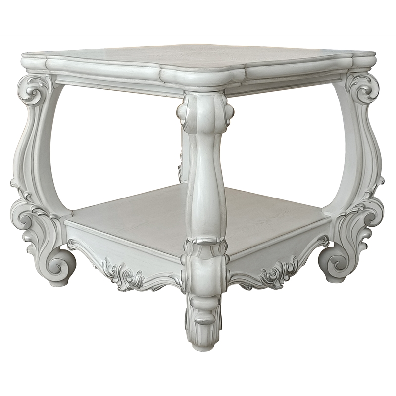 Bowery Hill Square Wood End Table with Bottom Shelf in Bone White