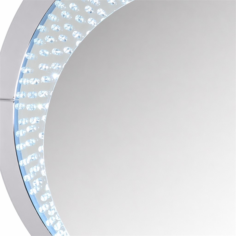 Bowery Hill Round Mirrored Wall Decor with LED Light and Faux Crystals