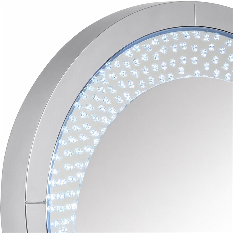 Bowery Hill Round Mirrored Wall Decor with LED Light and Faux Crystals