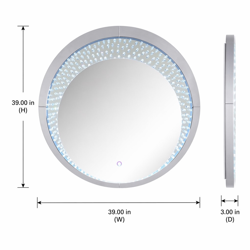 Bowery Hill Round Mirrored Wall Decor with LED Light and Faux Crystals