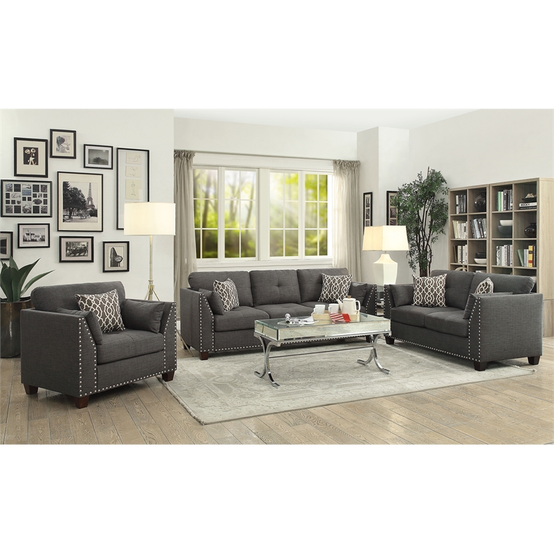 Bowery Hill Track Arm Chair with Nailhead Trim in Light Charcoal Linen
