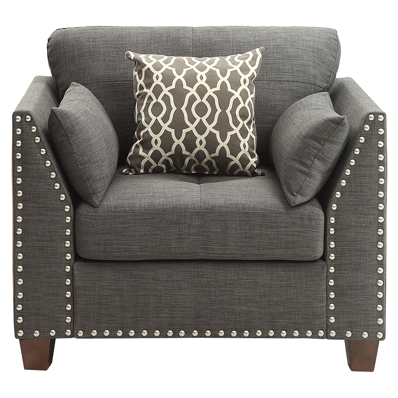 Bowery Hill Track Arm Chair with Nailhead Trim in Light Charcoal Linen