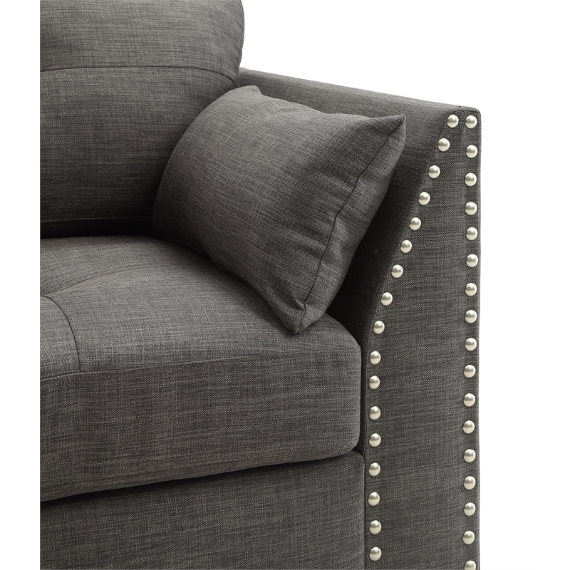 Bowery Hill Track Arm Chair with Nailhead Trim in Light Charcoal Linen