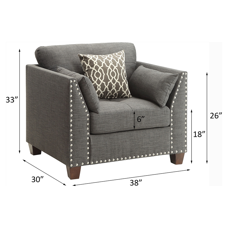 Bowery Hill Track Arm Chair with Nailhead Trim in Light Charcoal Linen