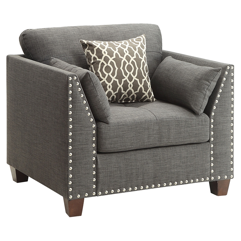 Bowery Hill Track Arm Chair with Nailhead Trim in Light Charcoal Linen