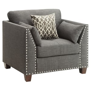 Bowery Hill Track Arm Chair with Nailhead Trim in Light Charcoal Linen