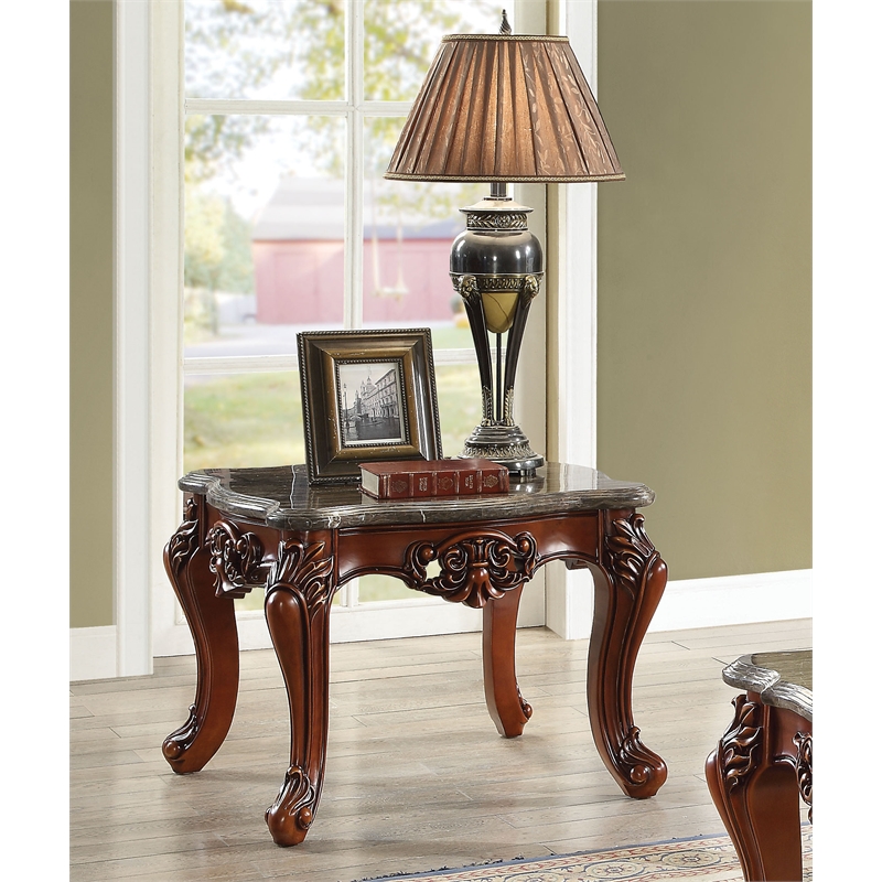 Bowery Hill Marble Top End Table with Queen Anne Legs in Walnut Finish