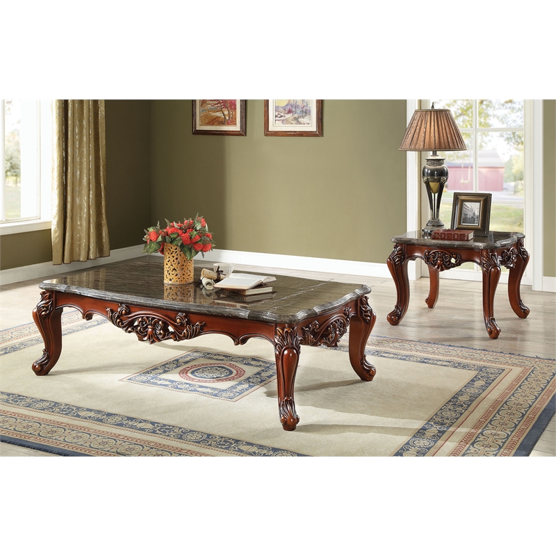 Bowery Hill Marble Top End Table with Queen Anne Legs in Walnut Finish