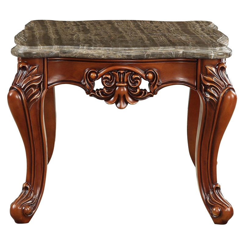 Bowery Hill Marble Top End Table with Queen Anne Legs in Walnut Finish