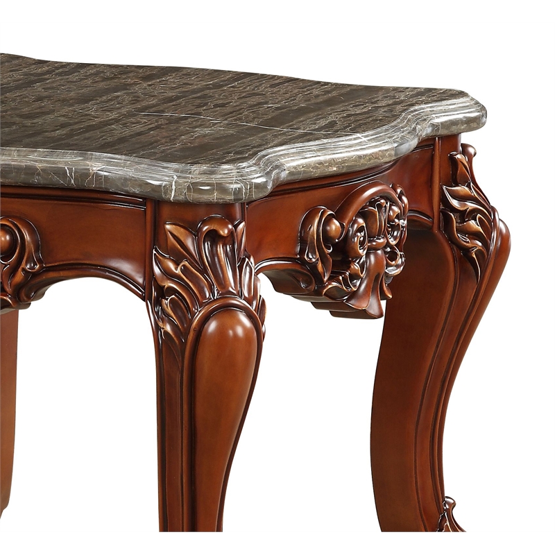 Bowery Hill Marble Top End Table with Queen Anne Legs in Walnut Finish